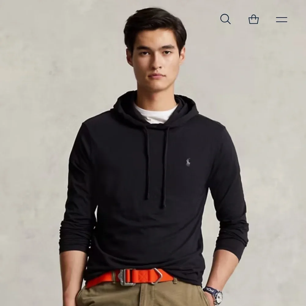 Polo by Ralph Lauren Black Cotton Hoodie Tee lightweight sz S